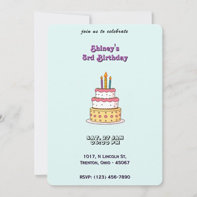 Invitation Gros gâteau d'anniversaire avec bougies (Devant)