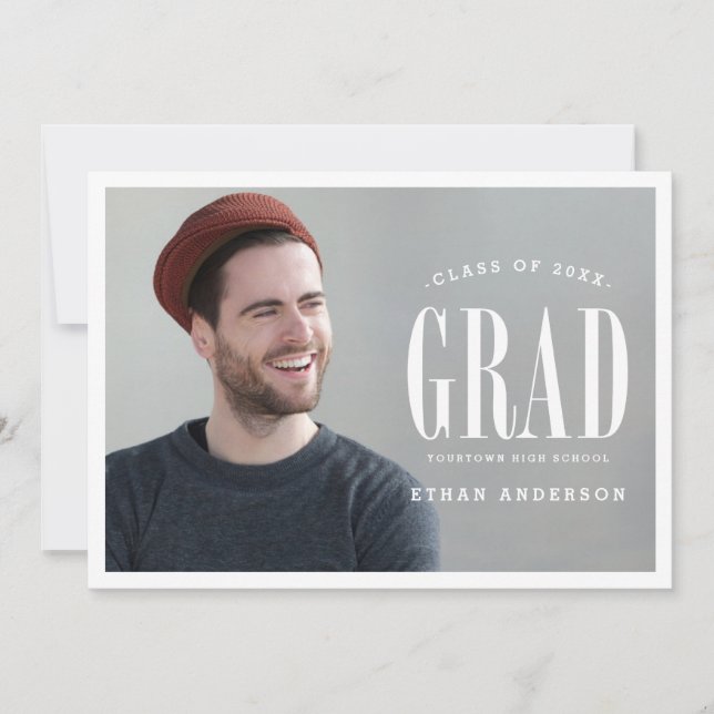 Invitation Gros gras | Blancs Photo Graduation Party (Devant)