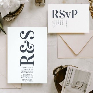 Invitation Gros Monogramme Moderne Gras Simple Mariage