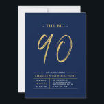 Invitation Gros Ninety | Gold & Navy Blue 90th Birthday Party<br><div class="desc">Célébrez votre journée spéciale avec cette simple et élégante invitation à la fête du 90e anniversaire. Ce design comprend un script de brosse "The Big 90" avec une disposition propre dans un combo bleu marine et or couleur. D'autres conceptions et fournitures de fête sont disponibles à ma boutique BaraBomDesign.</div>