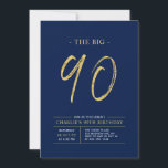 Invitation Gros Ninety | Gold & Navy Blue 90th Birthday Party<br><div class="desc">Célébrez votre journée spéciale avec cette simple et élégante invitation à la fête du 90e anniversaire. Ce design comprend un script de brosse "The Big 90" avec une disposition propre dans un combo bleu marine et or couleur. D'autres conceptions et fournitures de fête sont disponibles à ma boutique BaraBomDesign.</div>