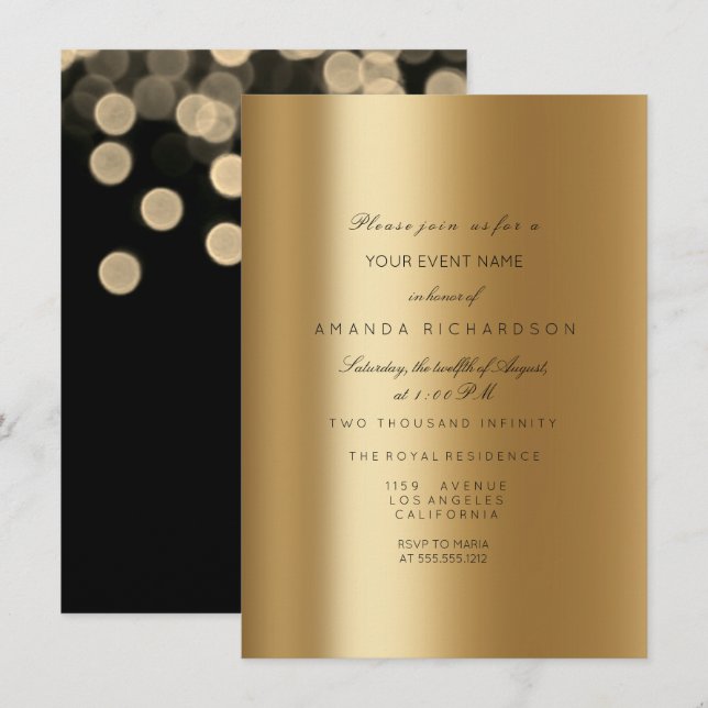 Invitation Gros points Sparkly Metallic Gold Black Sepia Conf (Devant / Derrière)