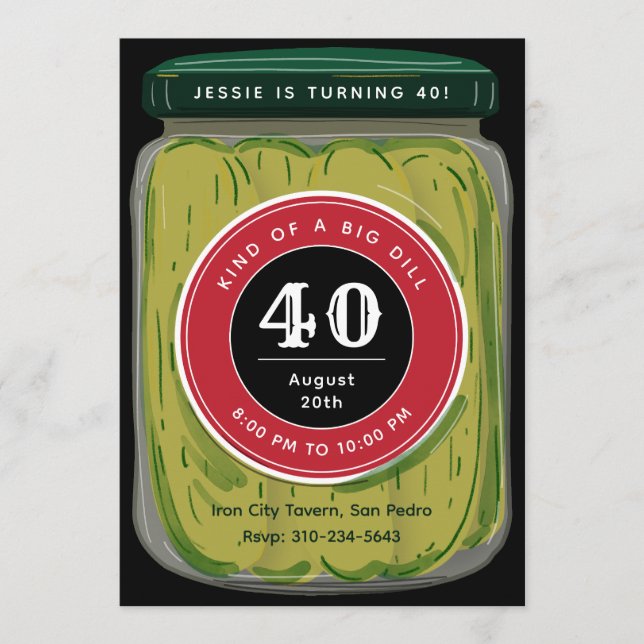 Invitation Gros pot de pickles Big Dill Pun drôle anniversair (Devant)