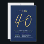 Invitation Gros Quarante | Gold & Navy Blue 40th Birthday Par<br><div class="desc">Célébrez votre journée spéciale avec cette simple et élégante invitation à la fête du 40e anniversaire. Ce design comprend un script de brosse "The Big 40" avec une disposition propre dans un combo bleu marine et or couleur. D'autres conceptions et fournitures de fête sont disponibles à ma boutique BaraBomDesign.</div>