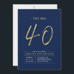 Invitation Gros Quarante | Gold & Navy Blue 40th Birthday Par<br><div class="desc">Célébrez votre journée spéciale avec cette simple et élégante invitation à la fête du 40e anniversaire. Ce design comprend un script de brosse "The Big 40" avec une disposition propre dans un combo bleu marine et or couleur. D'autres conceptions et fournitures de fête sont disponibles à ma boutique BaraBomDesign.</div>