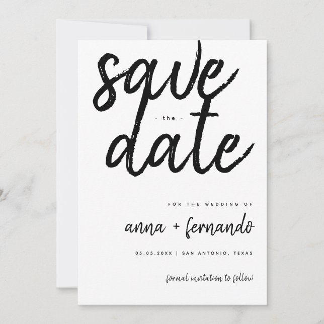 Invitation Gros Script Noir et Blanc Mariage Enregistrer la d (Devant)