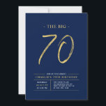Invitation Gros Soixante-Dix | Gold & Navy Blue 70th Birthday<br><div class="desc">Célébrez votre journée spéciale avec cette simple et élégante invitation à la fête du 70e anniversaire. Ce design comprend un script de brosse "The Big 70" avec une mise en page propre dans un combo bleu et or anavy. D'autres conceptions et fournitures de fête sont disponibles à ma boutique BaraBomDesign....</div>