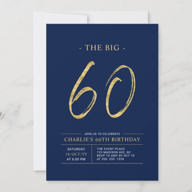 Invitation Gros soixante | Gold & Navy Blue 60th Birthday Par (Devant)