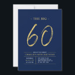 Invitation Gros soixante | Gold & Navy Blue 60th Birthday Par<br><div class="desc">Célébrez votre journée spéciale avec cette simple et élégante invitation à la fête du 60e anniversaire. Ce design comprend un script de brosse "The Big 60" avec une disposition propre dans un combo bleu marine et or couleur. D'autres conceptions et fournitures de fête sont disponibles à ma boutique BaraBomDesign.</div>