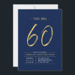 Invitation Gros soixante | Gold & Navy Blue 60th Birthday Par<br><div class="desc">Célébrez votre journée spéciale avec cette simple et élégante invitation à la fête du 60e anniversaire. Ce design comprend un script de brosse "The Big 60" avec une disposition propre dans un combo bleu marine et or couleur. D'autres conceptions et fournitures de fête sont disponibles à ma boutique BaraBomDesign.</div>