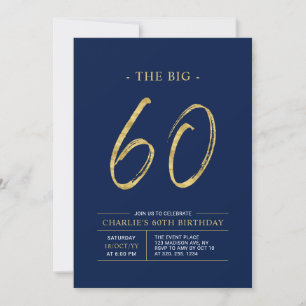 Invitation Gros soixante   Gold & Navy Blue 60th Birthday Par