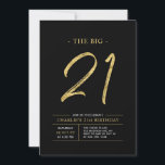 Invitation Gros Vingt et un | Gold & Black 21st Birthday Part<br><div class="desc">Célébrez votre journée spéciale avec cette simple et élégante invitation à la fête du 21e anniversaire. Ce design comprend un script de brosse "The Big 21" avec une disposition propre dans un combo noir & or couleur. D'autres conceptions et fournitures de fête sont disponibles à ma boutique BaraBomDesign.</div>
