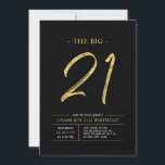 Invitation Gros Vingt et un | Gold & Black 21st Birthday Part<br><div class="desc">Célébrez votre journée spéciale avec cette simple et élégante invitation à la fête du 21e anniversaire. Ce design comprend un script de brosse "The Big 21" avec une disposition propre dans un combo noir & or couleur. D'autres conceptions et fournitures de fête sont disponibles à ma boutique BaraBomDesign.</div>