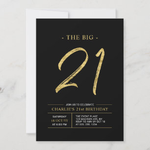 Invitation Gros Vingt et un   Gold & Black 21st Birthday Part