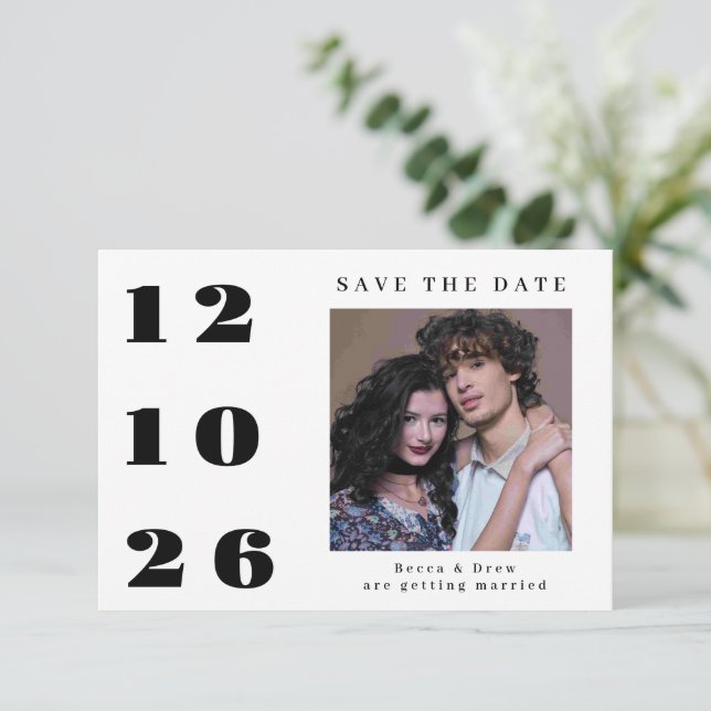 Invitation Grosse Date Une Photo Enregistrer La Date (Debout devant)