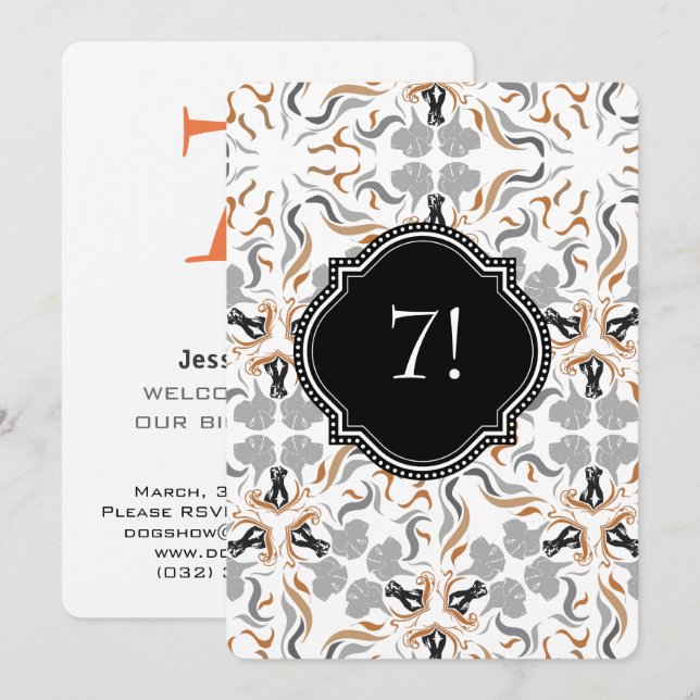 Invitation Grosse fête de chien noir doré (Devant / Derrière)
