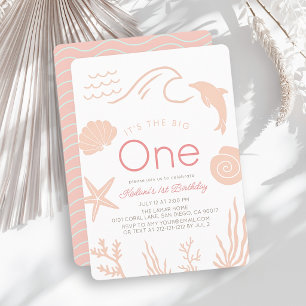 Invitation Grosse Vague Rose Fille 1er Anniversaire