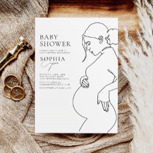 Invitation Grossesse art ligne Baby shower minimal simple