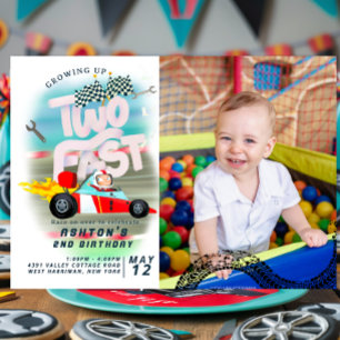 Invitation Grossing Up Two Fast Race Car 2e anniversaire