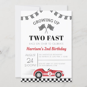 Invitation Grossing Up Two Fast Race Car Boy 2e anniversaire