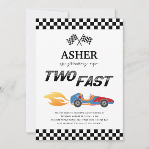 Invitation Grossing Up Two Fast Race Car Boy 2e anniversaire