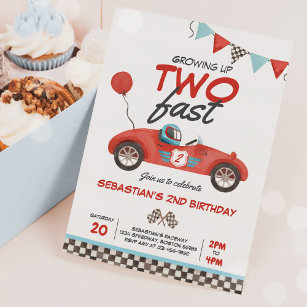 Invitation Grossing Up Two Fast Red Race Car 2e anniversaire