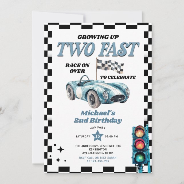 Invitation Grossing Up Two Fast Vintage Race Car 2e anniversa (Devant)