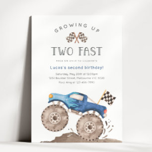 Invitation Grossissant Deux Camion Monster Bleu Rapide Annive