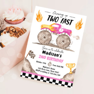 Invitation Grossissant Deux Camion Monster Rapide Fille Anniv