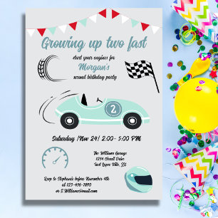 Invitation Grossissant Deux Fast Festive Blue Race Car Annive