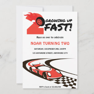 Invitation Grossissant Deux Fast Red Race Voiture Anniversair