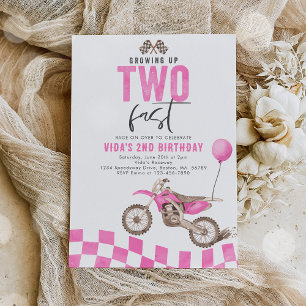 Invitation Grossissant Deux Vélo Rapide Rose Dirt Girl Annive