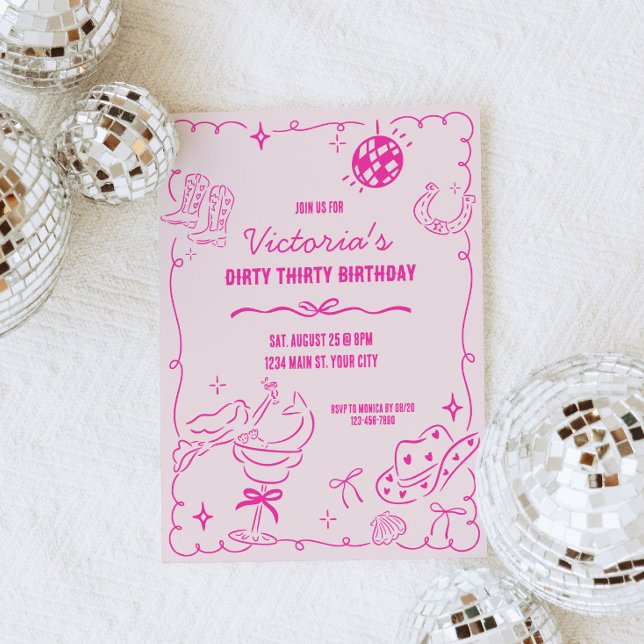 Invitation Grotte côtière Anniversaire de Whimsical (Pink Coastal Cowgirl Birthday Party Invite)