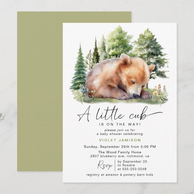 Invitation Grotte d'ours de forêt | Baby shower forestier neu (Devant / Derrière)