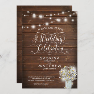 Invitation Grotte rustique Mason Jar Daisy BarefootBride™