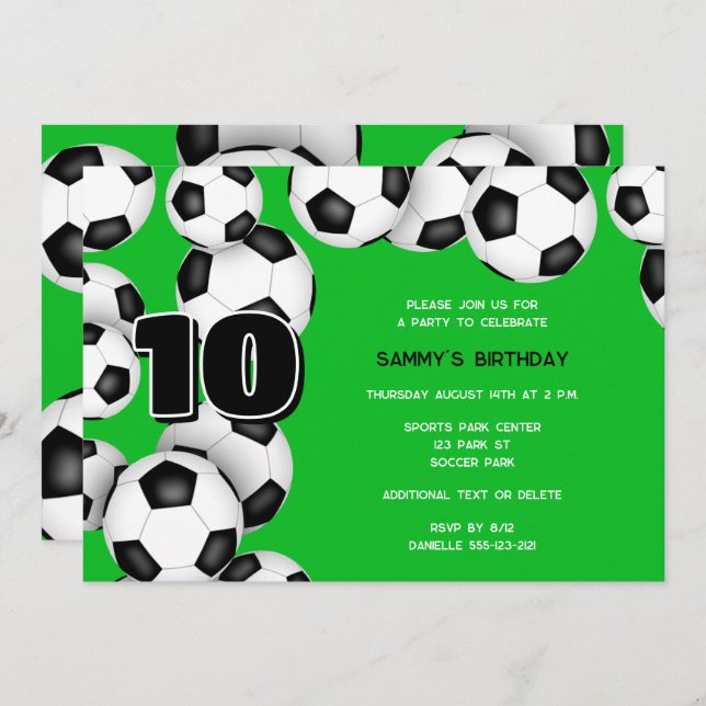 Invitation groupe de balles de football anniversaire de enfan (Devant / Derrière)