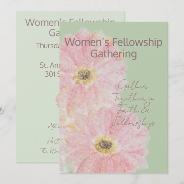 Invitation Groupe de femmes | Pink Gerber Daisy Flat (Devant / Derrière)