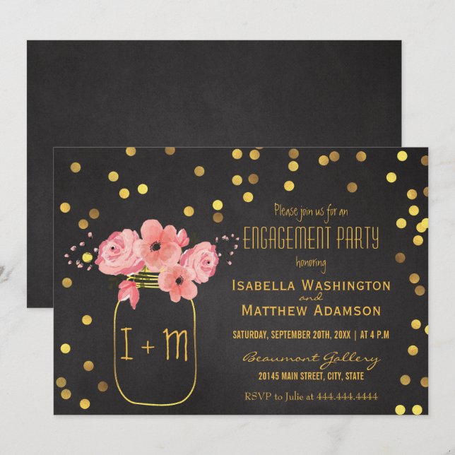 Invitation Groupe d'engagement Mason Jar Confetti Chalkboard (Devant / Derrière)