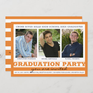 Invitation Groupe Graduation Party 3 Photos Orange Noir