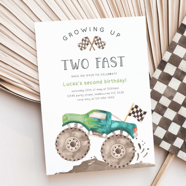 Invitation Growing Up TWO Fast Monster Truck 2nd Birthday (Créateur téléchargé)