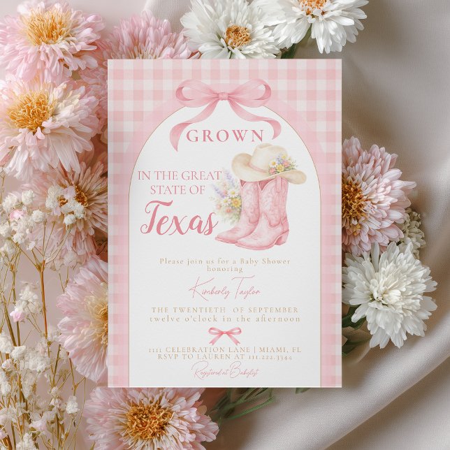 Invitation Grown in Texas Cowgirl Boots Pink Bow Baby Shower (Créateur téléchargé)