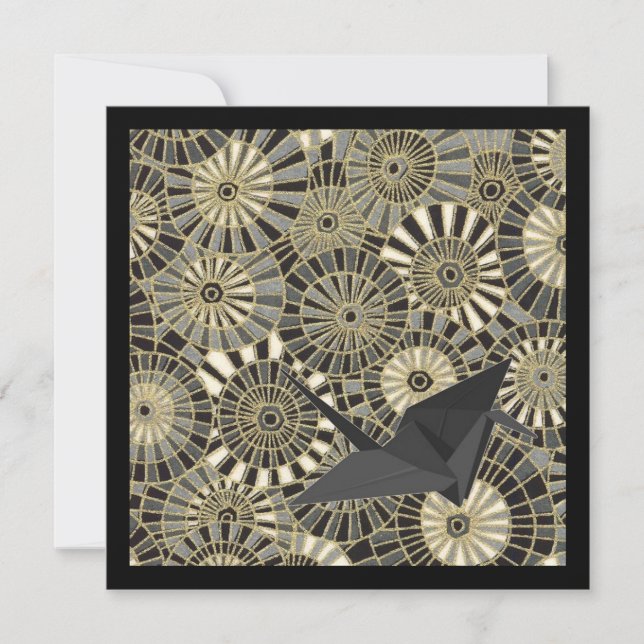 Invitation grue chanceuse or motif japonais fan (Devant)