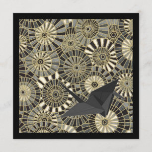 Invitation grue chanceuse or motif japonais fan