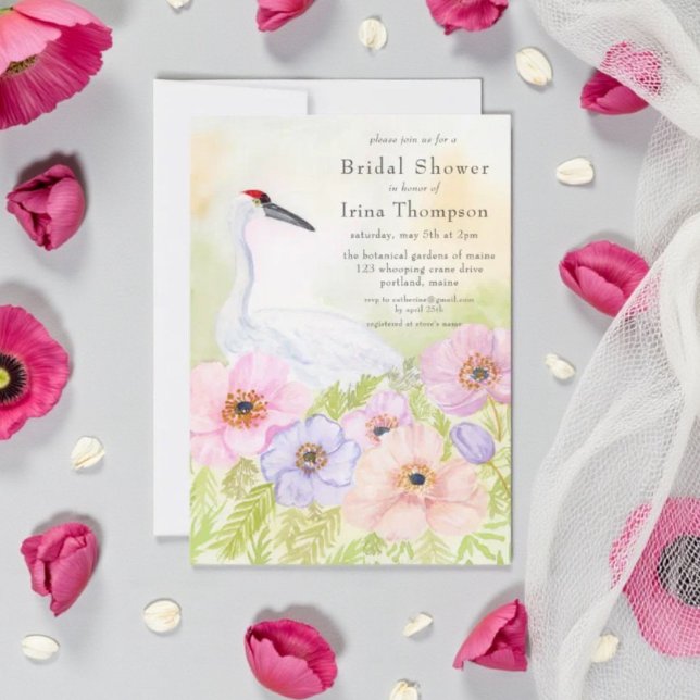 Invitation Grue couronnée au shower de mariage avec des anémo (Créateur téléchargé)