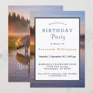 Invitation Grue des sables de la faune Paysage serein d'anniv