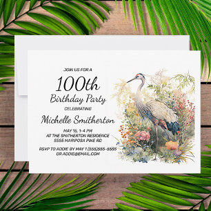 Invitation Grue Feuillage Floral 100e Anniversaire