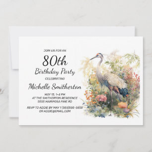Invitation Grue Feuillage Floral 80e Anniversaire