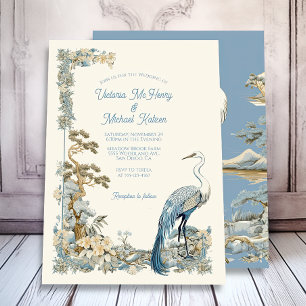 Invitation Grue florale asiatique Bayou Mariage naturel