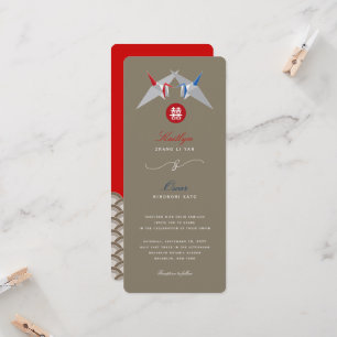 Invitation Grues en papier rouge et bleu Origami Mariage chin