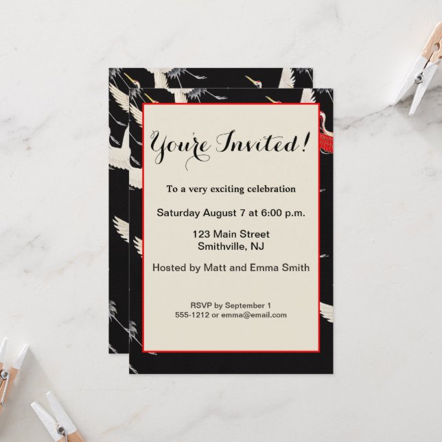 Invitation Grues volantes : Japonais Bird Kimono Art (Devant/Arrière en situation)